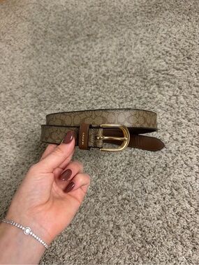 Coach Signature Canvas Belt with Brown Trim and Gold Buckle